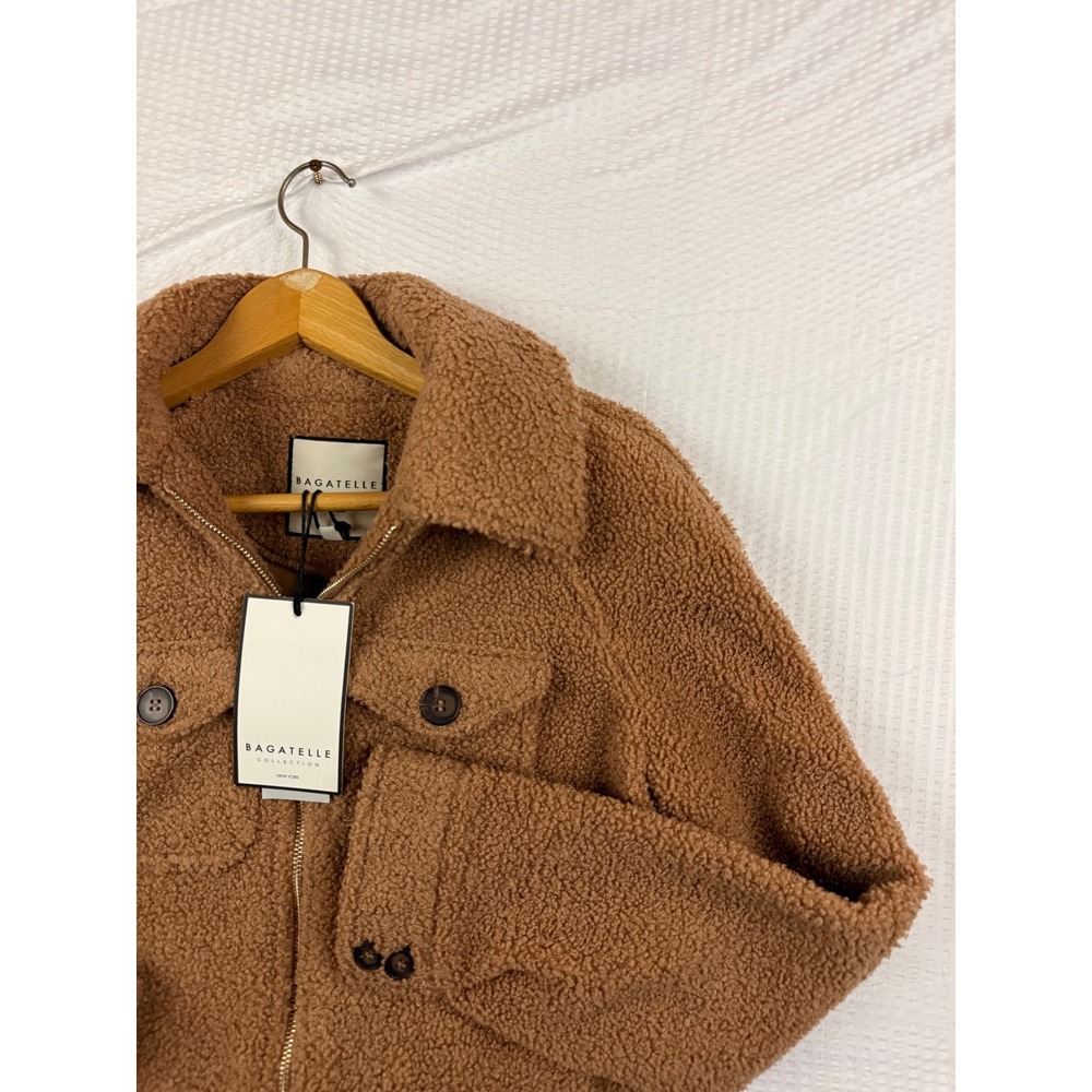 New Bagatelle Collection Teddy Fleece Jacket Women Size M Brown Cozy Sherpa Zip